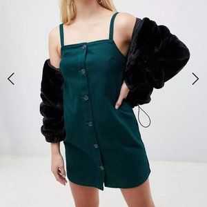denim cami dress with button front in dark green